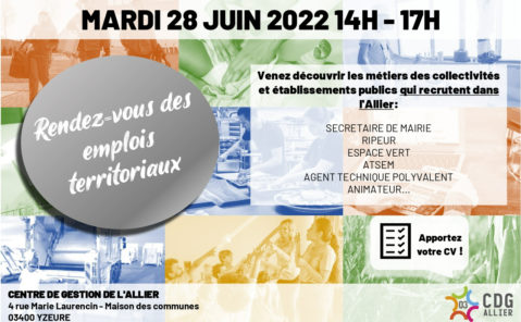 Affiche du rendez-vous des emplois territoriaux du mardi 28 juin 2022 de 14h à 17h